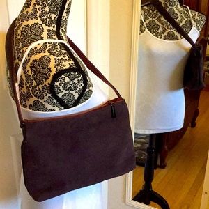 Plum colored suede feel cloth shoulder bag